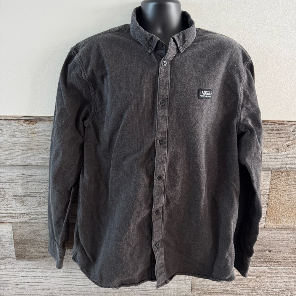 VANS Off the Wall charcoal gray micro corduroy casual button-down Size XXL (O1)